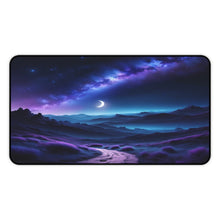 Load image into Gallery viewer, Fantasy Night Sky Desk Mat ,Twinkling Stars, Crescent Moon, Hills Design, Christmas gift