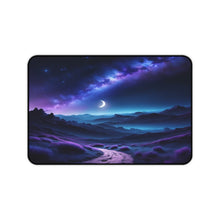 Load image into Gallery viewer, Fantasy Night Sky Desk Mat ,Twinkling Stars, Crescent Moon, Hills Design, Christmas gift