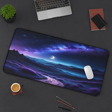 Load image into Gallery viewer, Fantasy Night Sky Desk Mat ,Twinkling Stars, Crescent Moon, Hills Design, Christmas gift