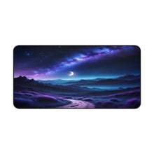 Load image into Gallery viewer, Fantasy Night Sky Desk Mat ,Twinkling Stars, Crescent Moon, Hills Design, Christmas gift