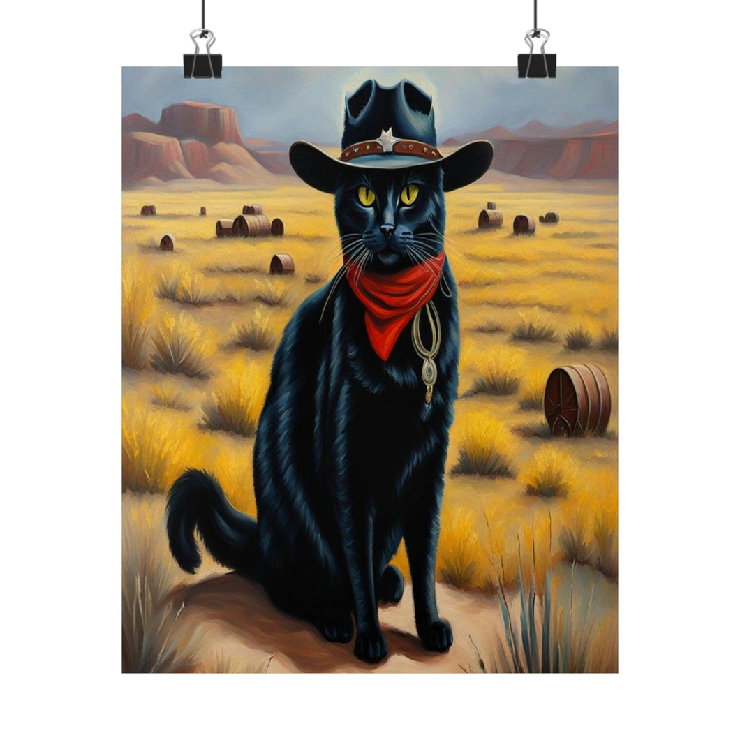 Cowboy Cat Print - Limited Edition Print, Wester Black cat Poster, Vintage Western Cowboy, unframed