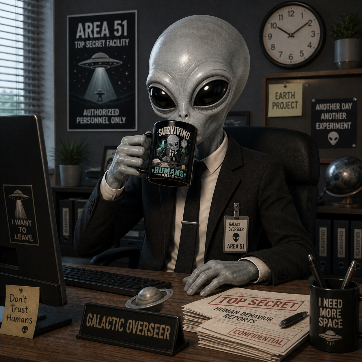 Funny Alien Mug, Black Coffee Mug, Alien Lover Gift, Sci-Fi Coffee Cup, UFO Mug, Area 51 Mug, Geek Gift, 11oz 15oz