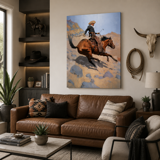 Vintage Cowboy Canvas Wall Art, Frederic Remington The Cowboy 1902 Reproduction,Western Wall Decor, Ranch Art Print, Canvas Stretched, 0.75"