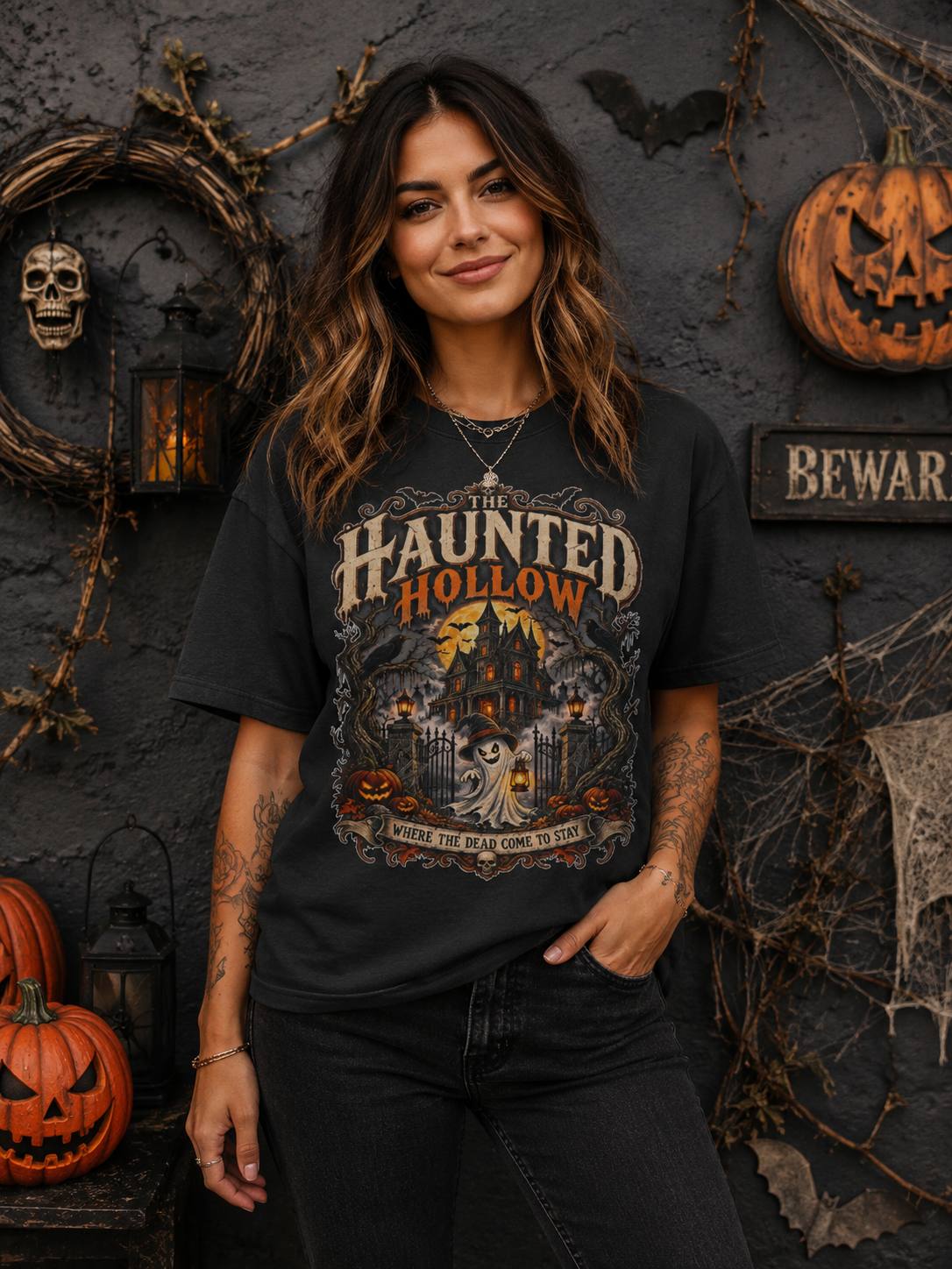 Haunted Hollow Halloween Shirt, Gothic Haunted House T Shirt, Vintage Halloween Tee, Spooky Ghost Shirt, Horror Shirt, Halloween Gift