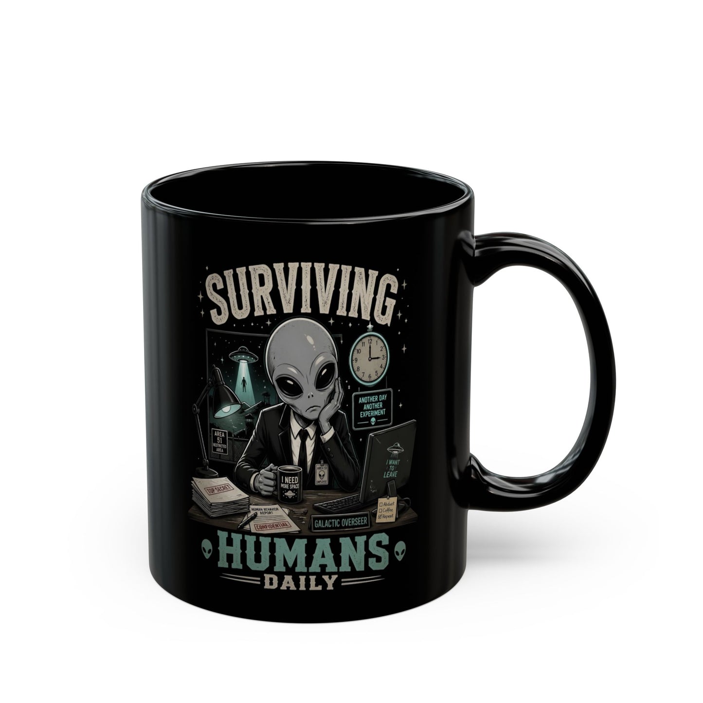 Funny Alien Mug, Black Coffee Mug, Alien Lover Gift, Sci-Fi Coffee Cup, UFO Mug, Area 51 Mug, Geek Gift, 11oz 15oz