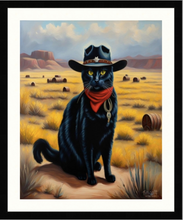 Load image into Gallery viewer, Cowboy Cat Print - Limited Edition Print, Wester Black cat Poster, Vintage Western Cowboy, unframed
