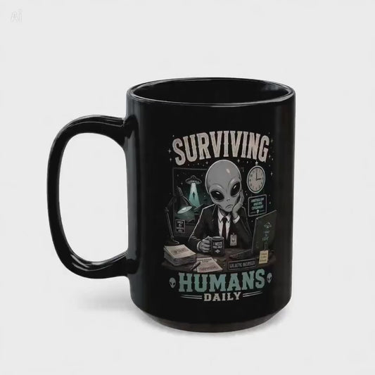 Funny Alien Mug, Black Coffee Mug, Alien Lover Gift, Sci-Fi Coffee Cup, UFO Mug, Area 51 Mug, Geek Gift, 11oz 15oz